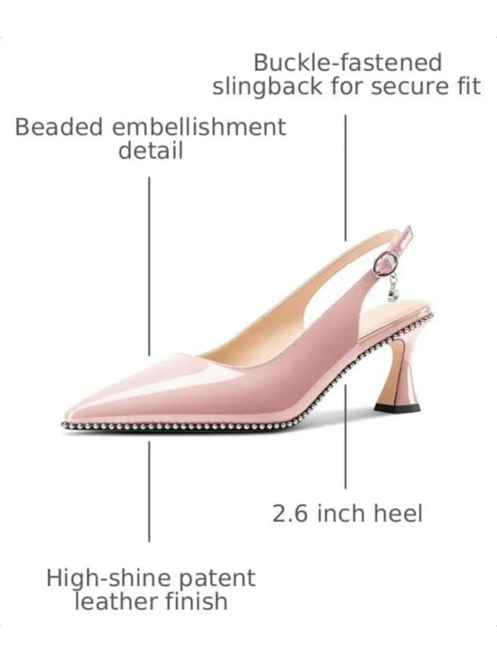 Chic Beaded Slingback Kitten Heel Pumps - Pointed Toe, Slip-On, Classic Style